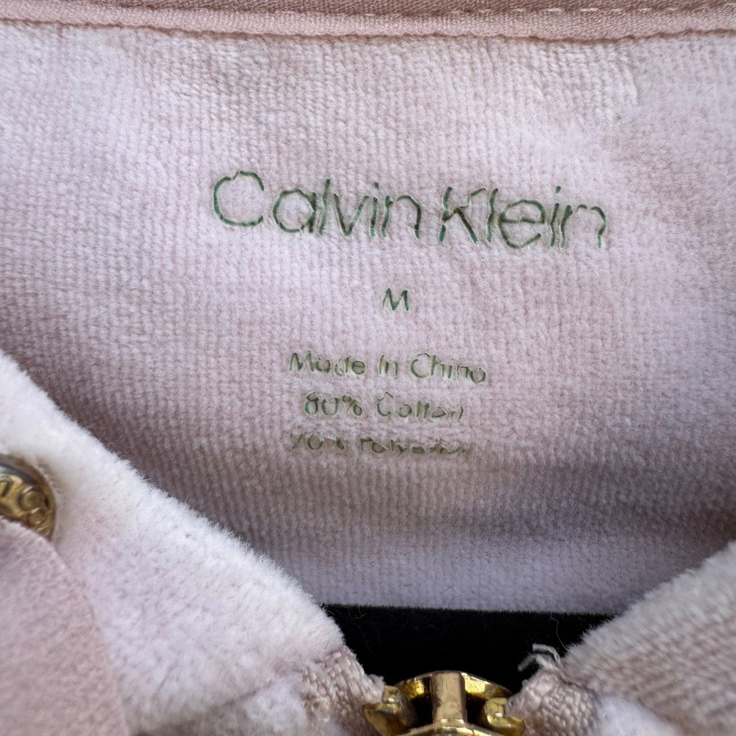 Calvin Klein Y2K McBling Athleisure Pink Velour Zip Up Hoodie Studded CK Logo M
