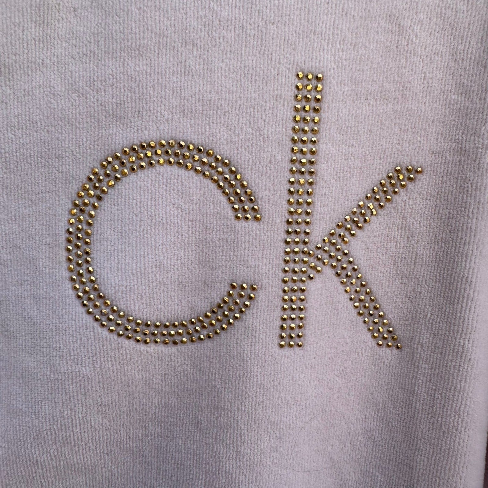 Calvin Klein Y2K McBling Athleisure Pink Velour Zip Up Hoodie Studded CK Logo M