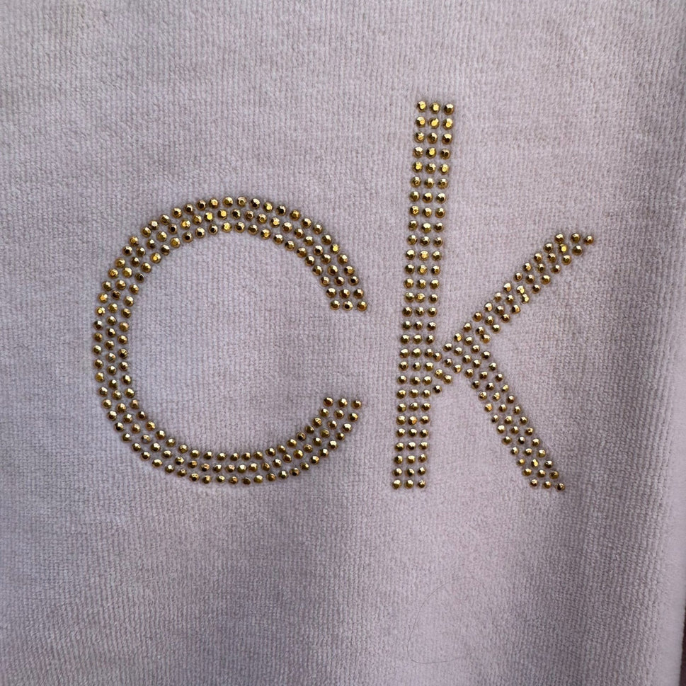 Calvin Klein Y2K McBling Athleisure Pink Velour Zip Up Hoodie Studded CK Logo M