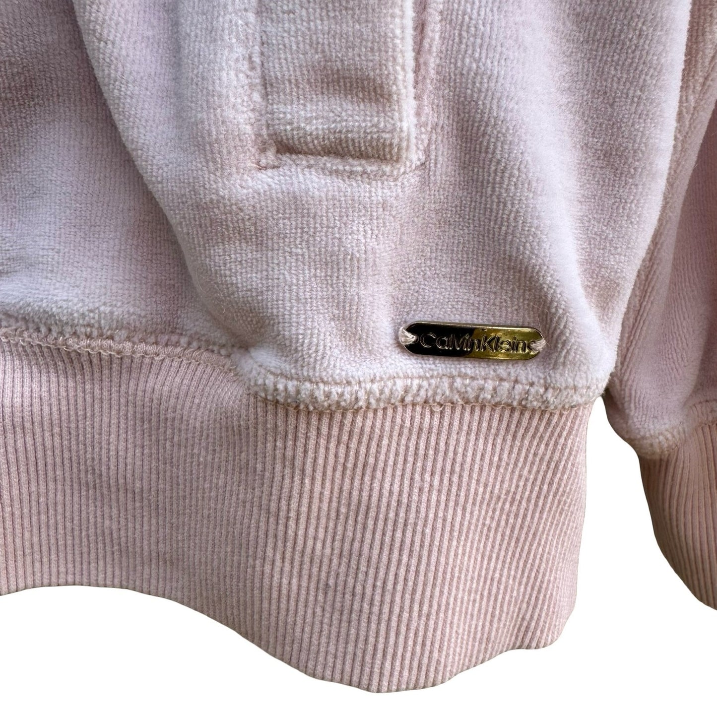 Calvin Klein Y2K McBling Athleisure Pink Velour Zip Up Hoodie Studded CK Logo M