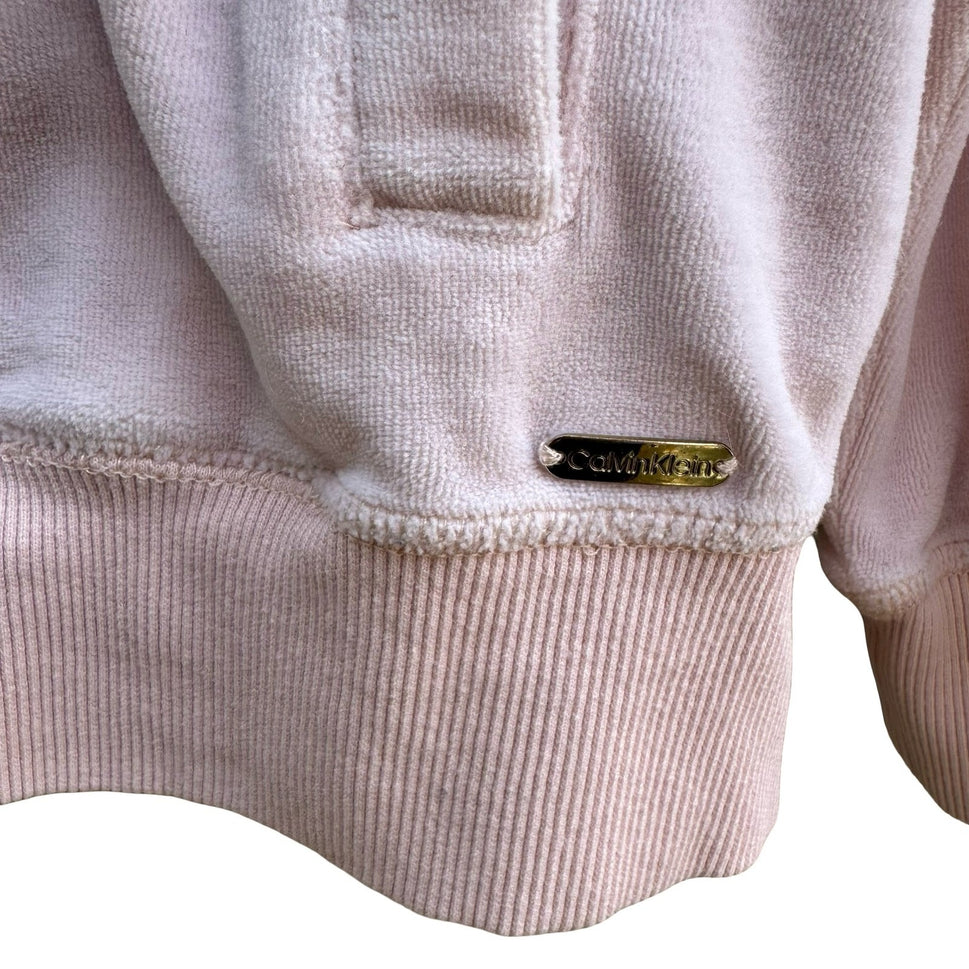 Calvin Klein Y2K McBling Athleisure Pink Velour Zip Up Hoodie Studded CK Logo M