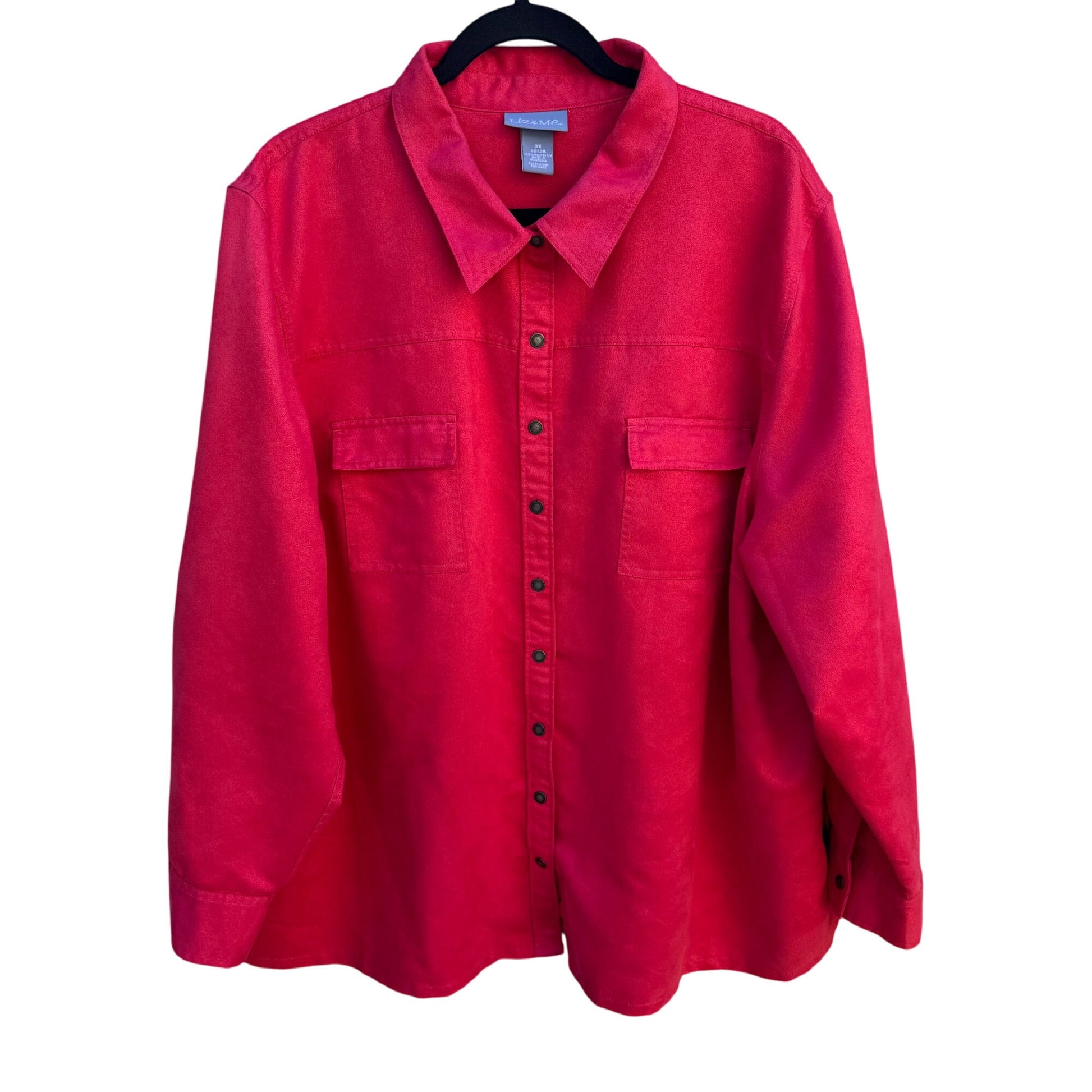 Liz & Me Womens Red Button Down Faux Suede Shirt Soft Cozy Workwear Plus Size 3X