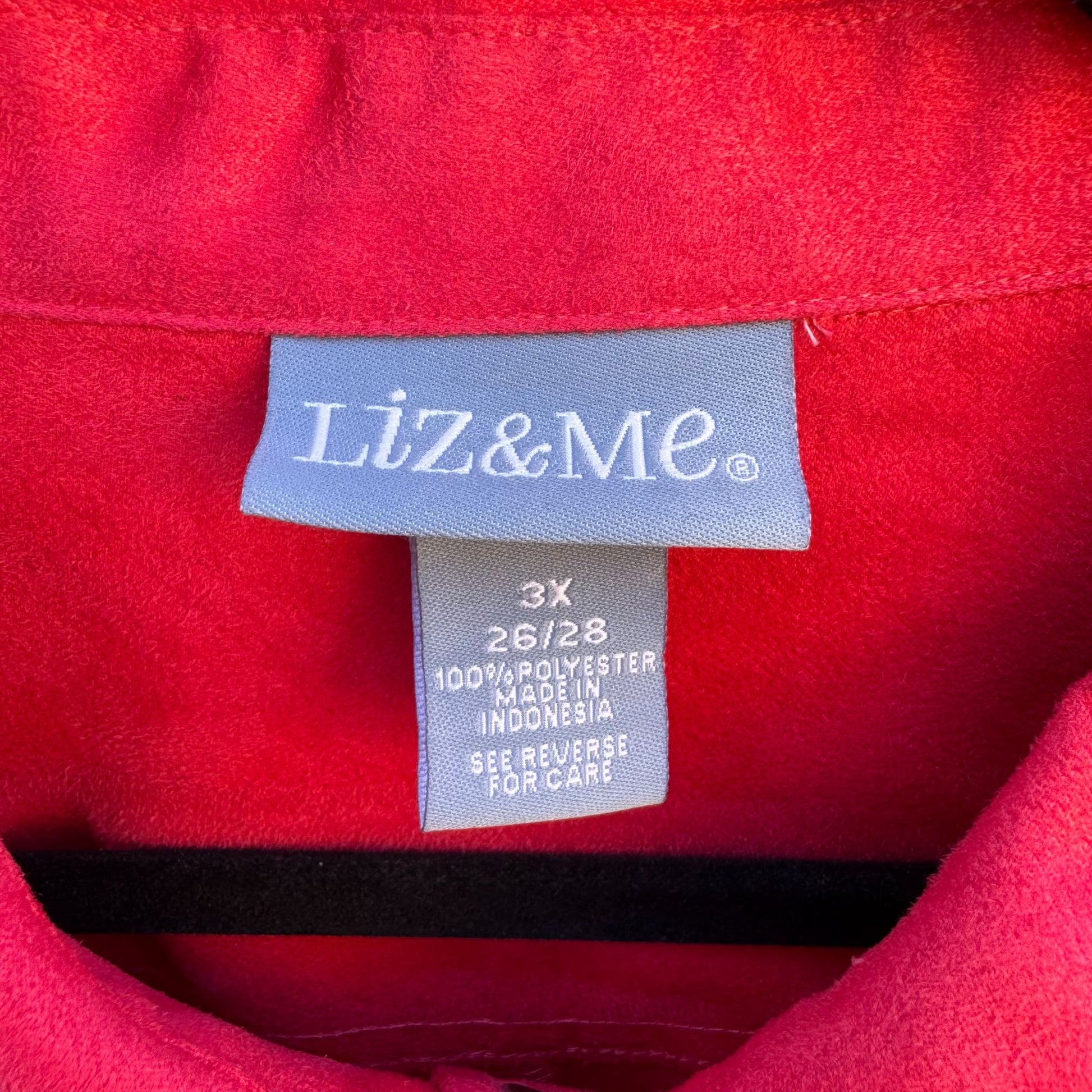 Liz & Me Womens Red Button Down Faux Suede Shirt Soft Cozy Workwear Plus Size 3X