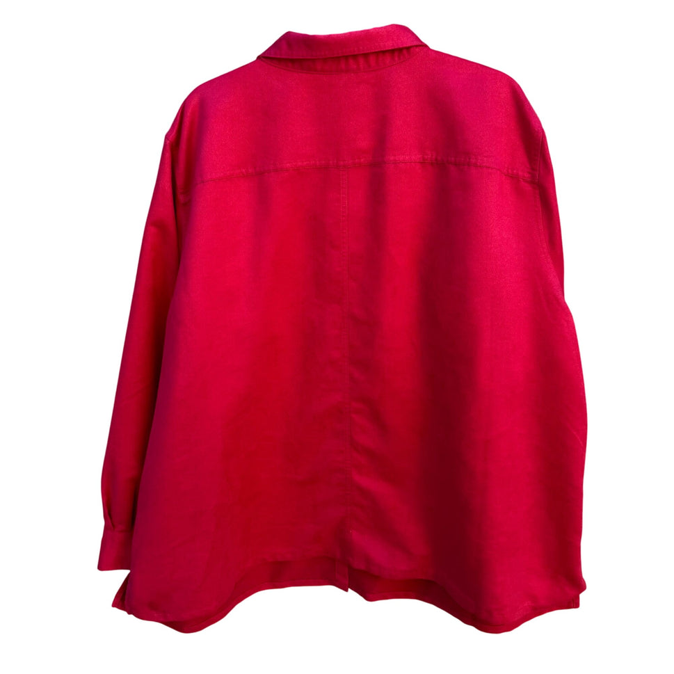 Liz & Me Womens Red Button Down Faux Suede Shirt Soft Cozy Workwear Plus Size 3X