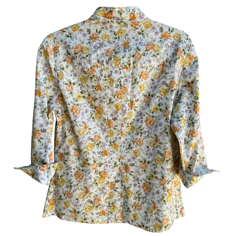 Eileen Dale Vintage New Floral Print 3/4 Sleeve Roll Cuff Stretch Shirt Blouse 10