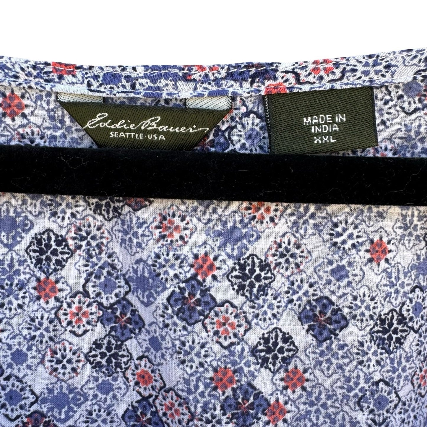 Eddie Bauer Blue Mosaic Boho Floral Cotton Top XXL Sleeveless Coastal Cottage