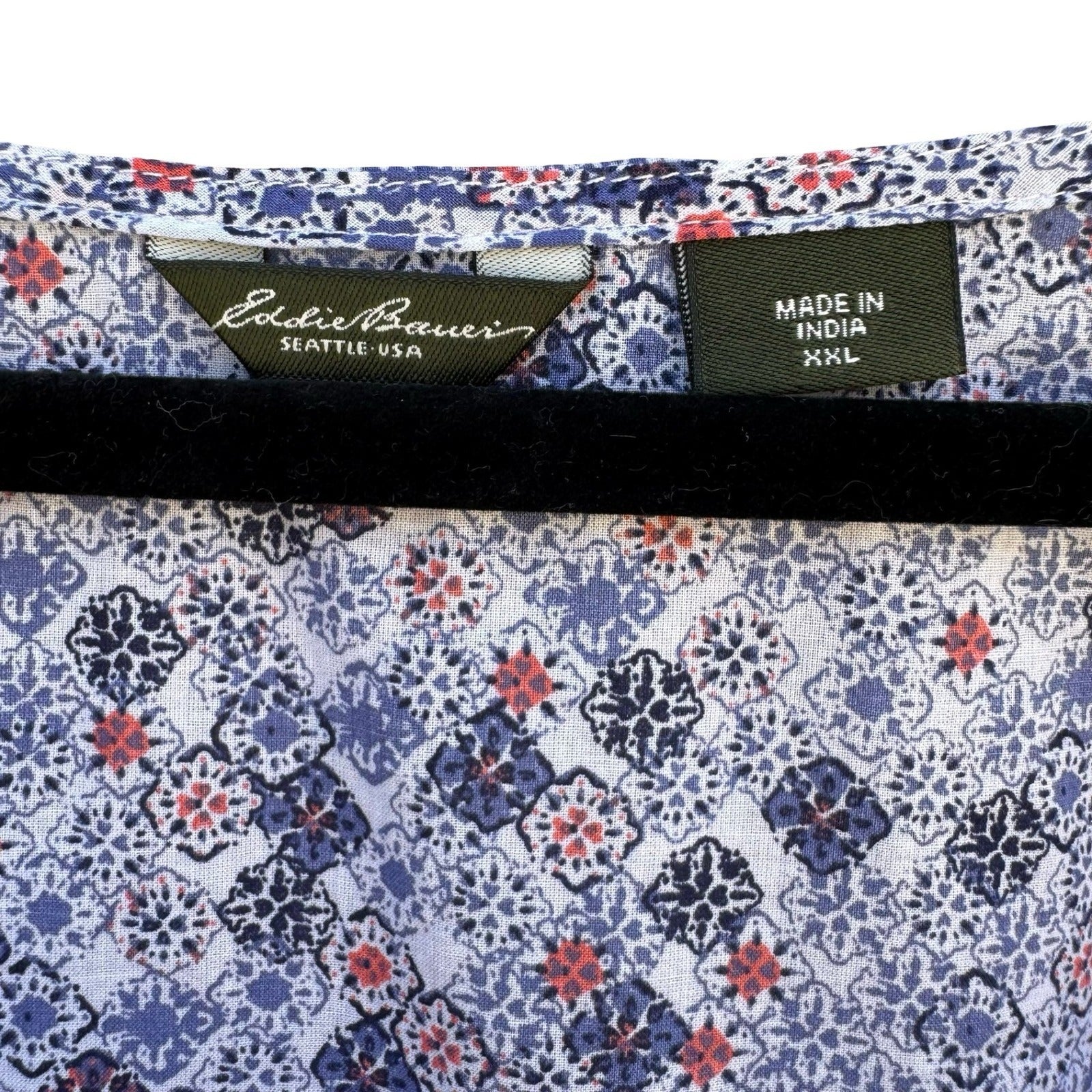 Eddie Bauer Blue Mosaic Boho Floral Cotton Top XXL Sleeveless Coastal Cottage