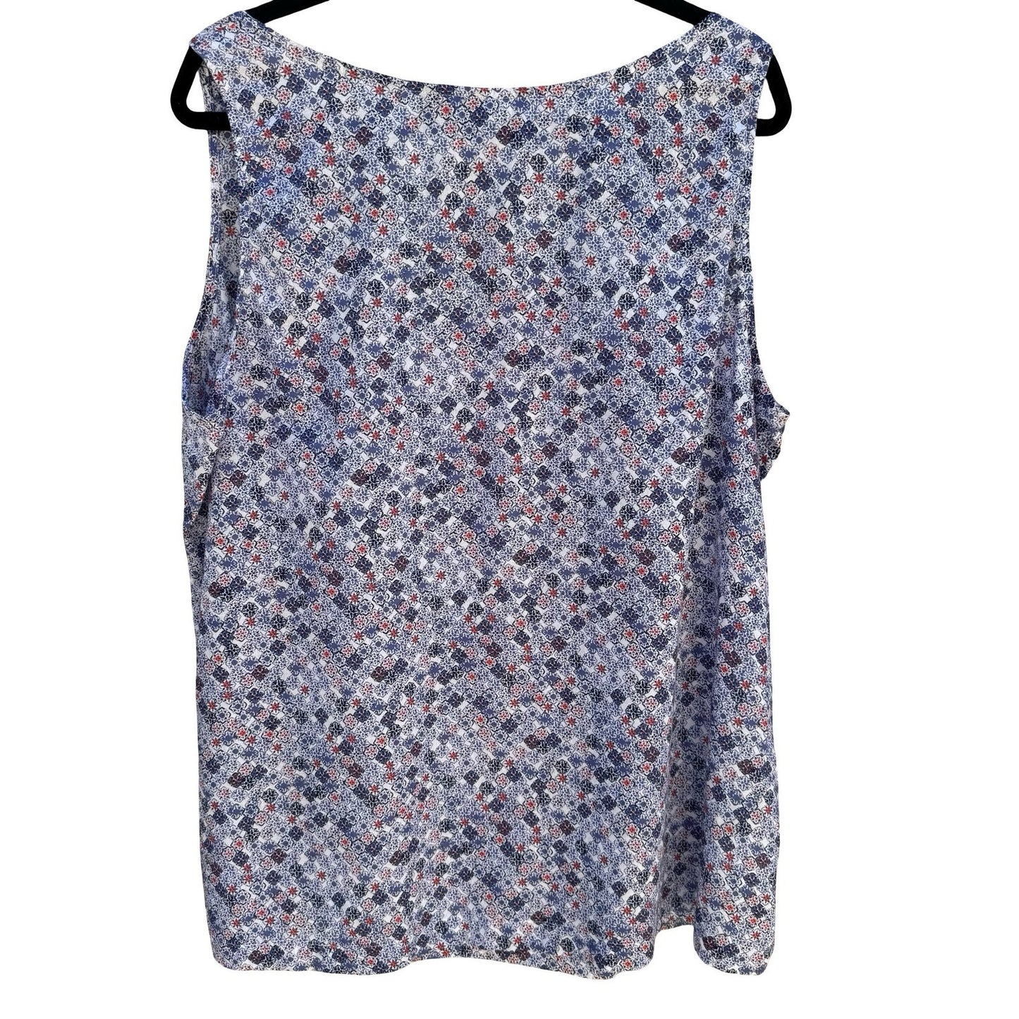 Eddie Bauer Blue Mosaic Boho Floral Cotton Top XXL Sleeveless Coastal Cottage