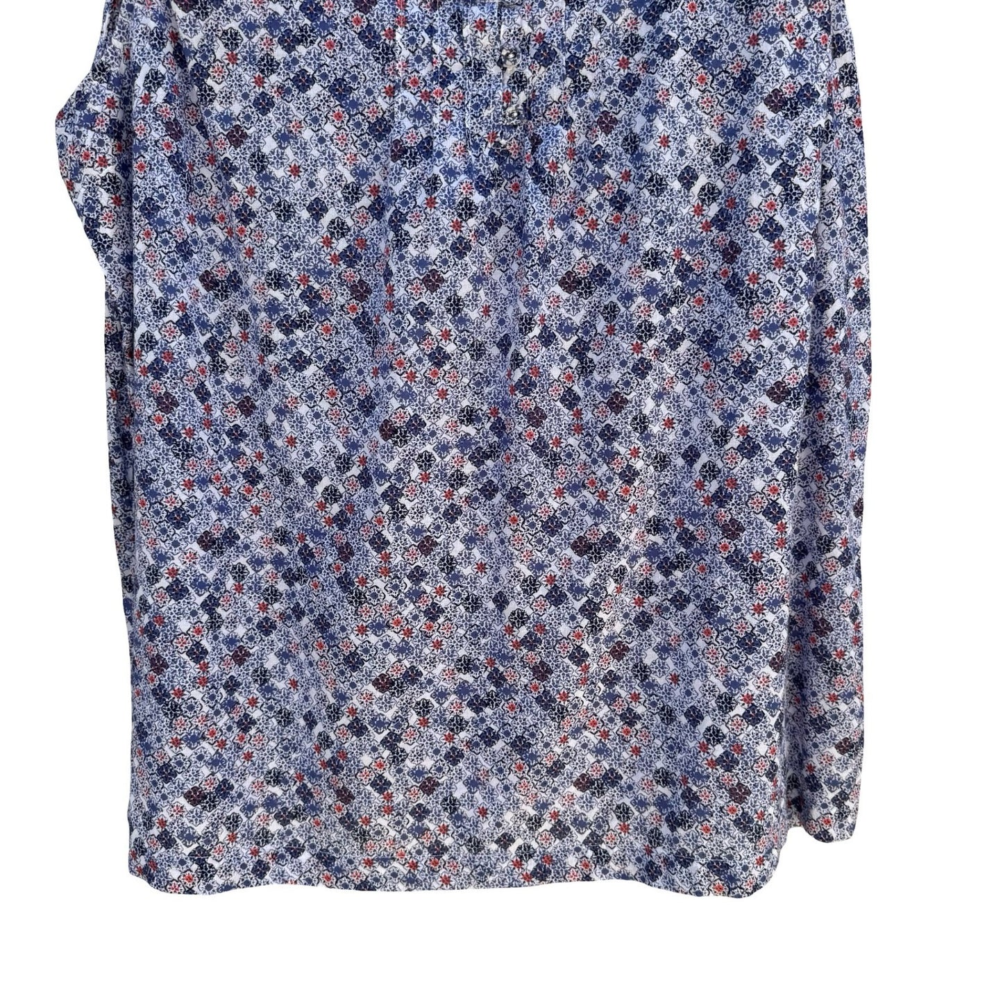 Eddie Bauer Blue Mosaic Boho Floral Cotton Top XXL Sleeveless Coastal Cottage