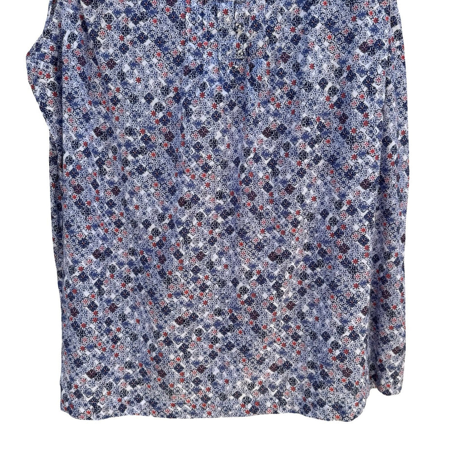 Eddie Bauer Blue Mosaic Boho Floral Cotton Top XXL Sleeveless Coastal Cottage