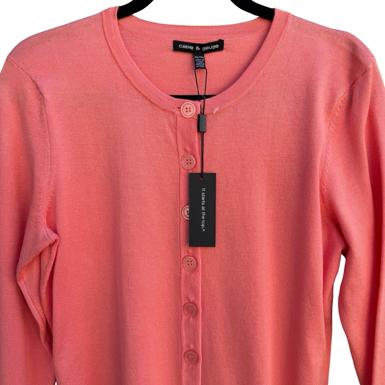 Cable & Gauge Womens XXL Coral Pink Button Front 3/4 Sleeve Cardigan Sweater NEW
