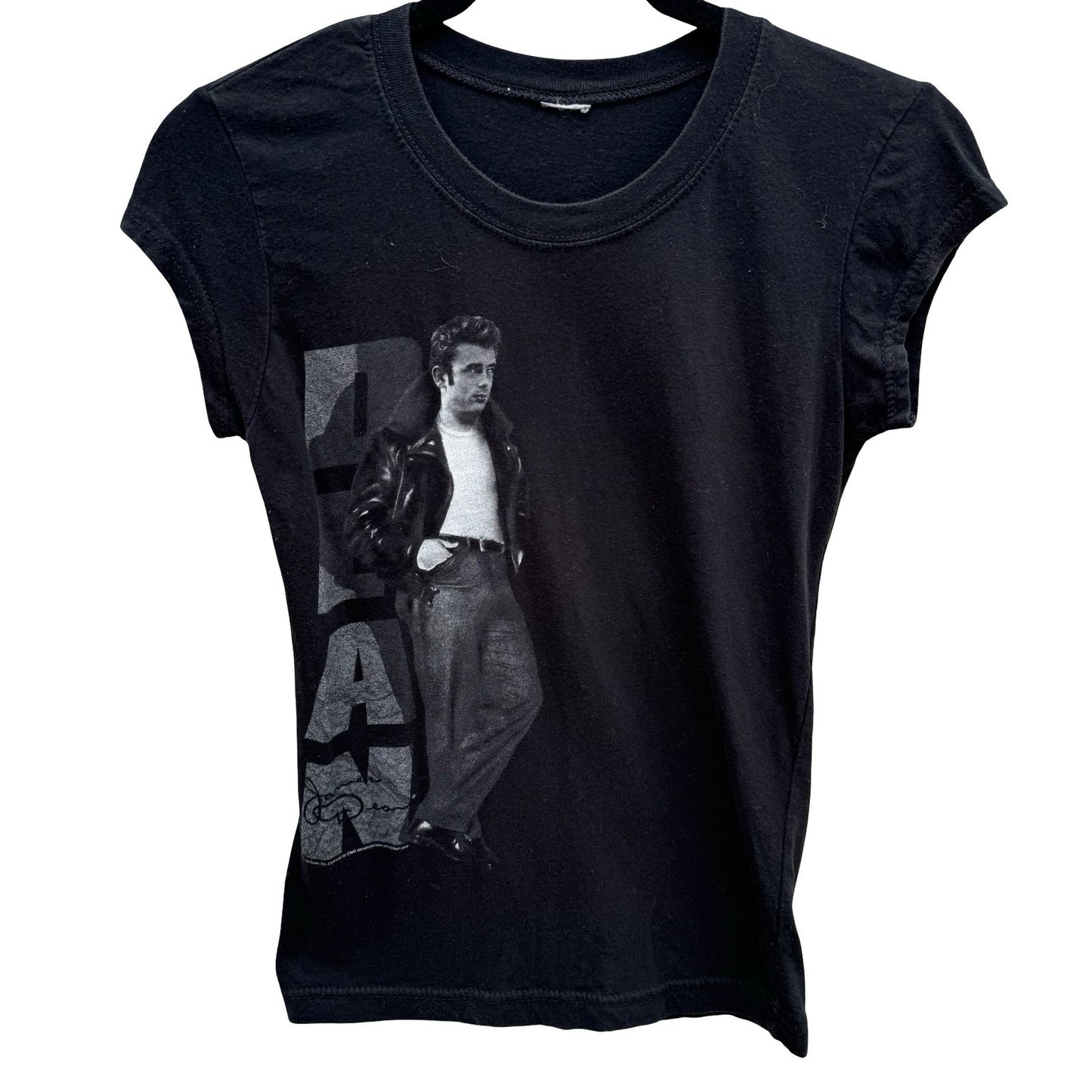 James Dean Graphic Y2K Baby Tee Black Cap Sleeve Slim Fit Small Retro Hollywood