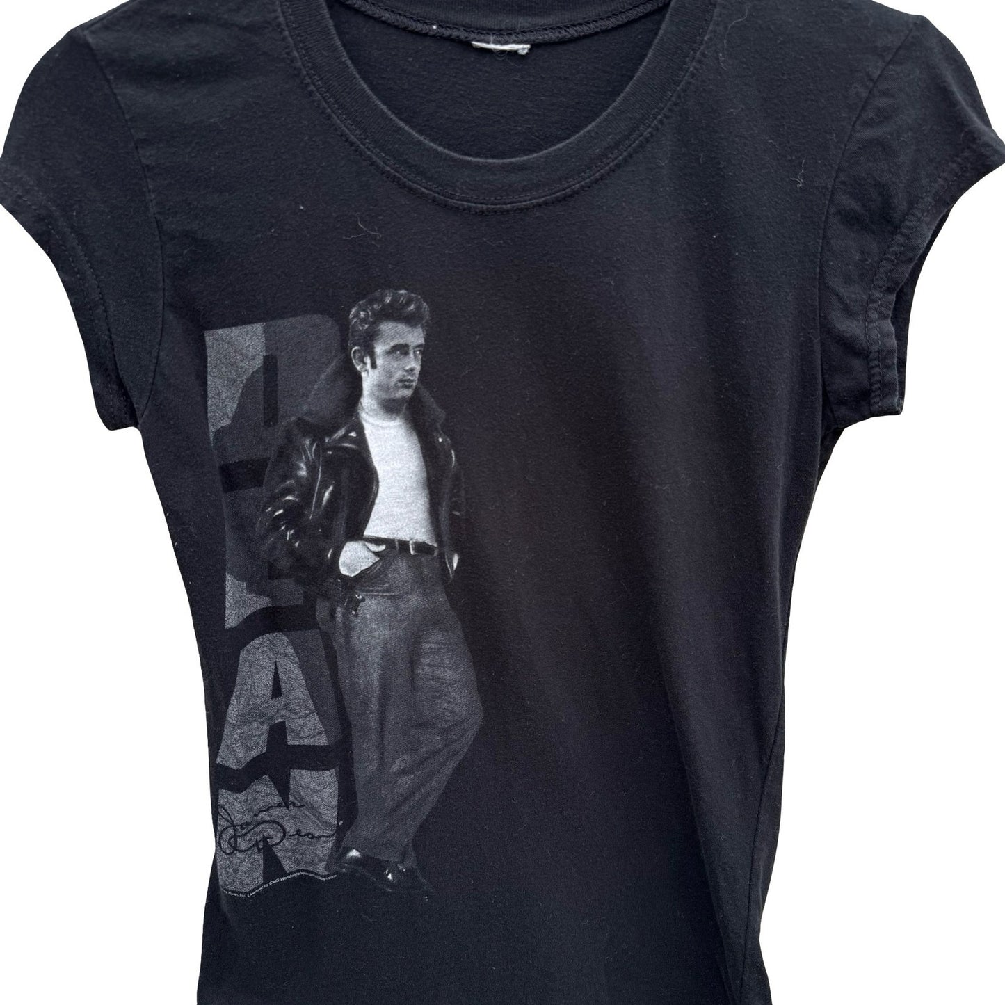 James Dean Graphic Y2K Baby Tee Black Cap Sleeve Slim Fit Small Retro Hollywood