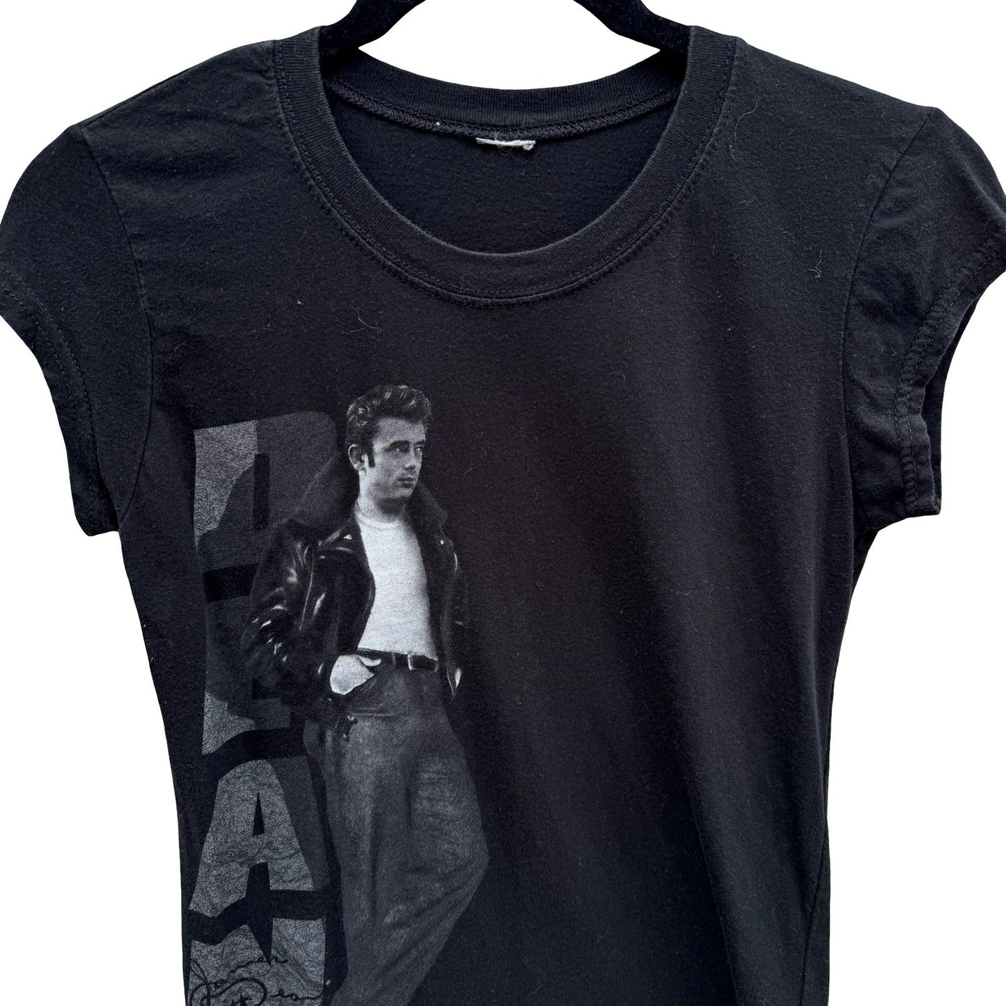 James Dean Graphic Y2K Baby Tee Black Cap Sleeve Slim Fit Small Retro Hollywood