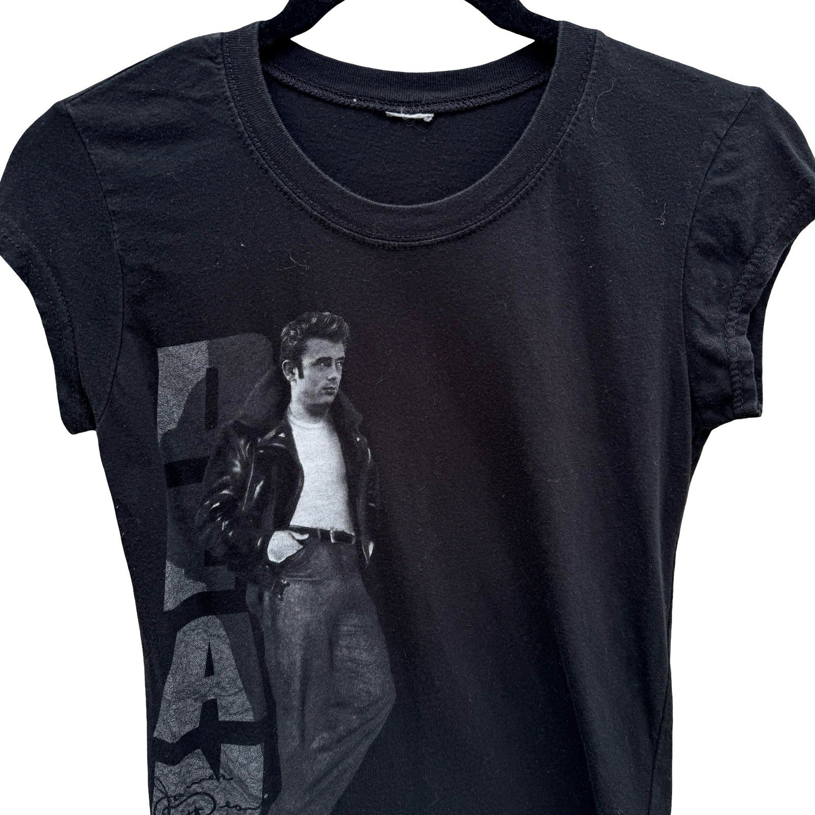 James Dean Graphic Y2K Baby Tee Black Cap Sleeve Slim Fit Small Retro Hollywood