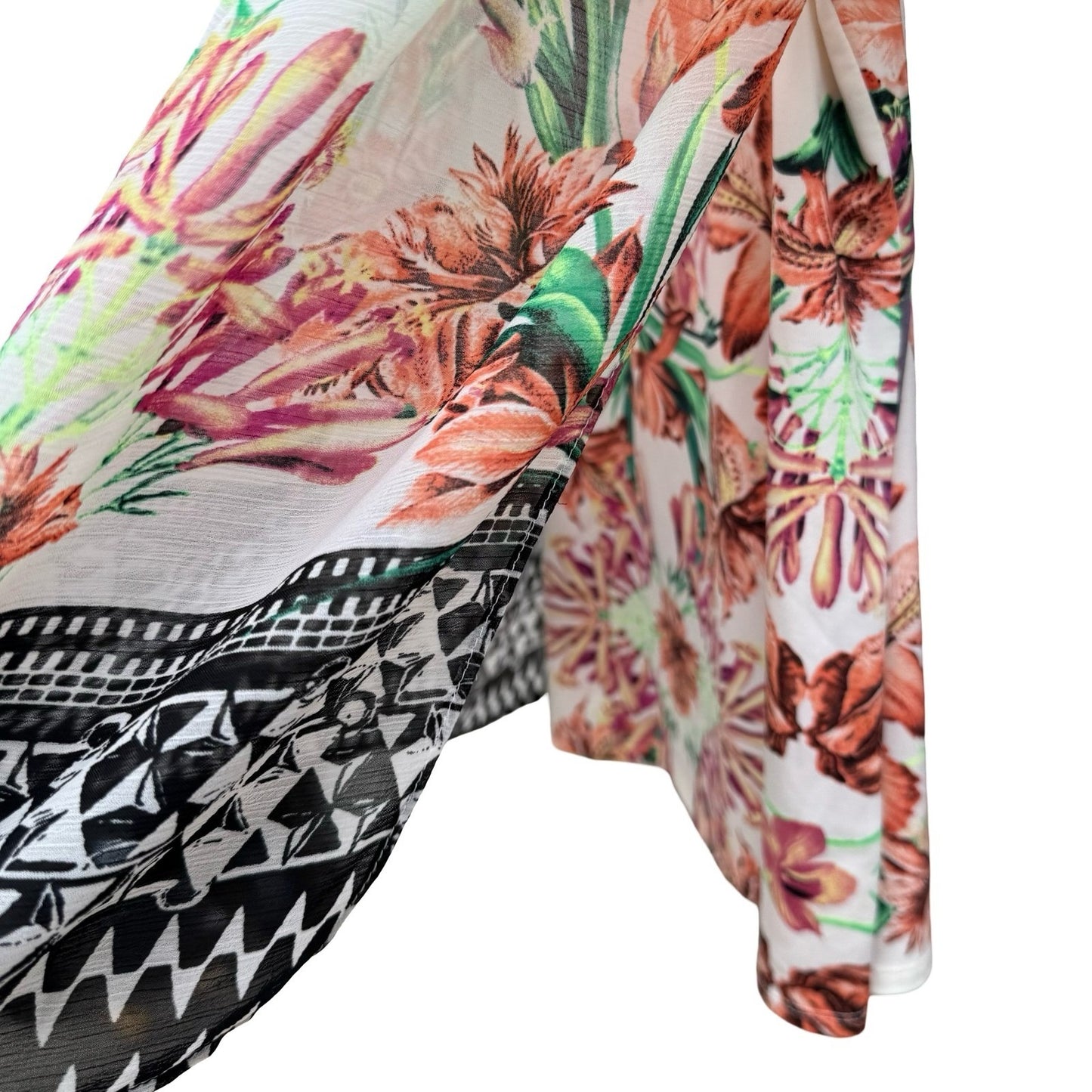 Style & Co Womens XL Floral Geometric Layered Split Back Blouse Eclectic Artsy