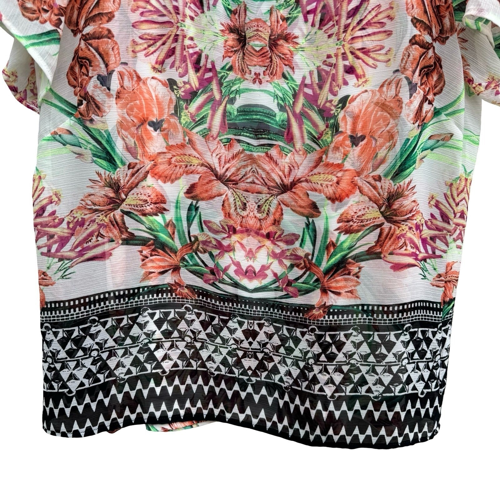 Style & Co Womens XL Floral Geometric Layered Split Back Blouse Eclectic Artsy
