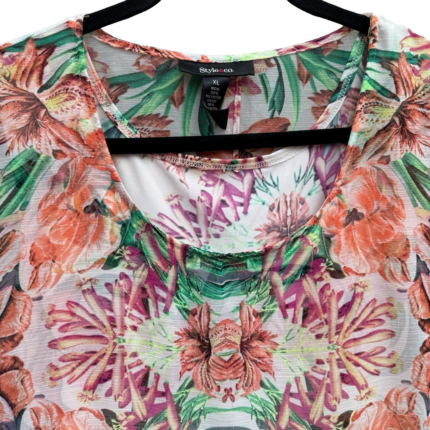 Style & Co Womens XL Floral Geometric Layered Split Back Blouse Eclectic Artsy