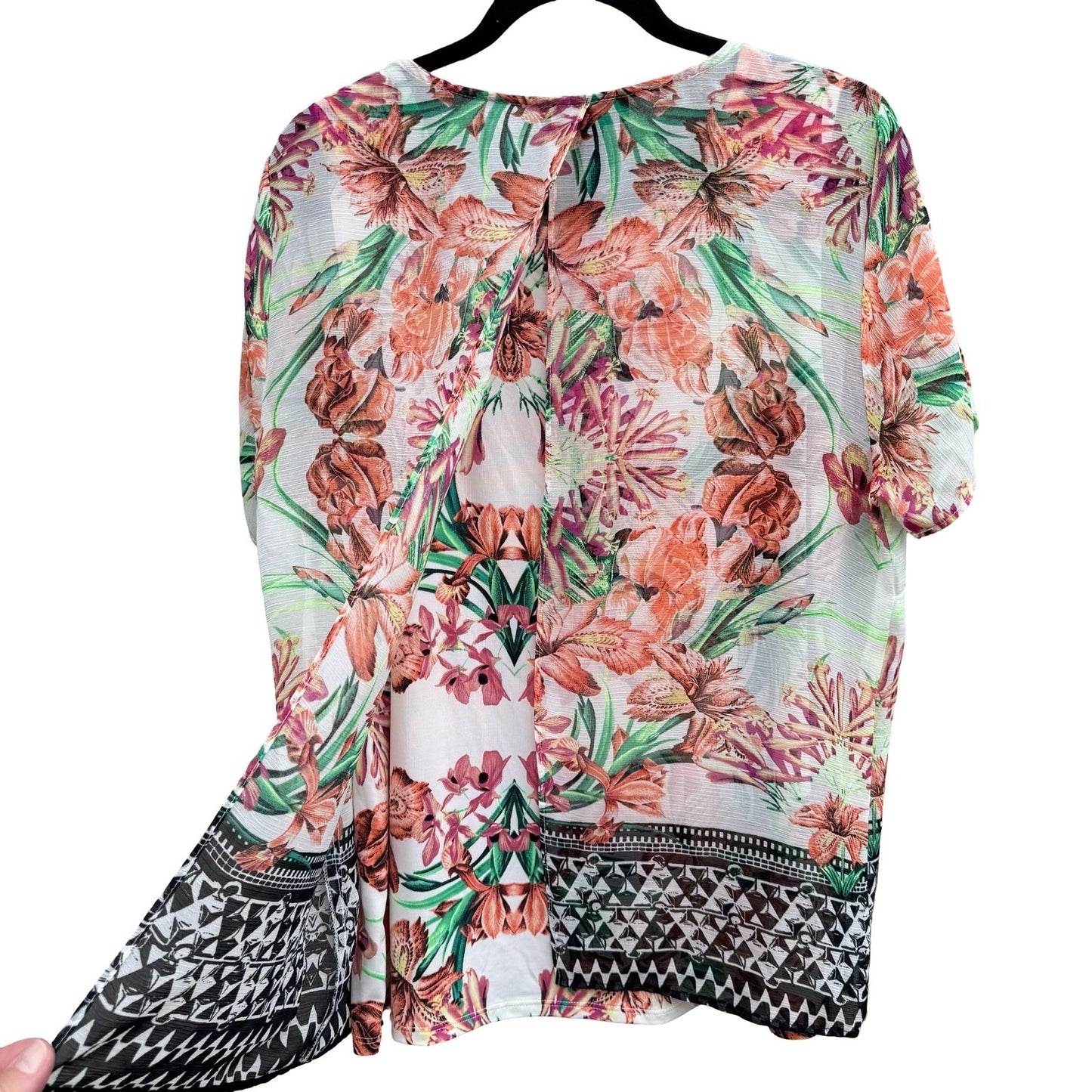 Style & Co Womens XL Floral Geometric Layered Split Back Blouse Eclectic Artsy