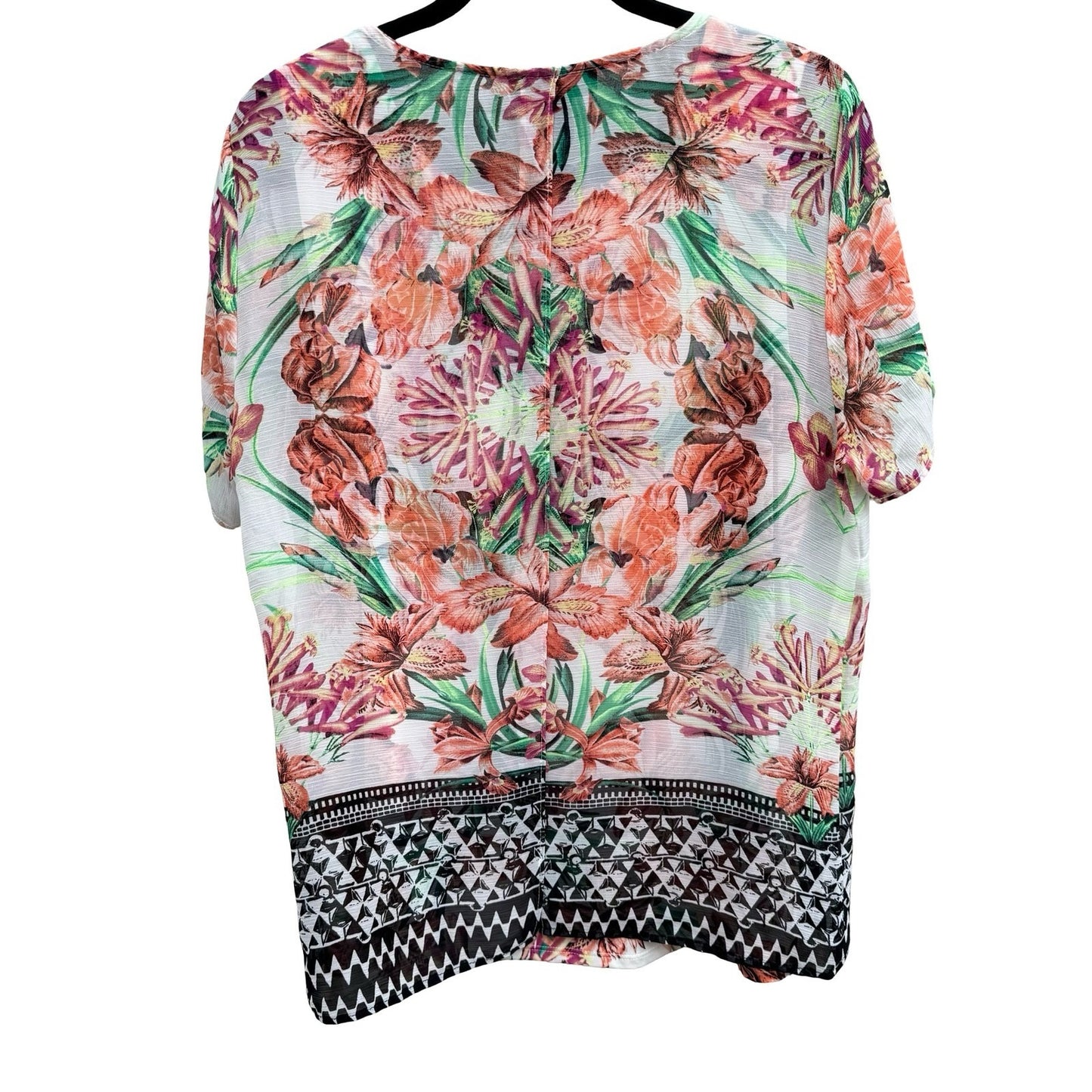 Style & Co Womens XL Floral Geometric Layered Split Back Blouse Eclectic Artsy