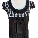 Switch Bloom Black Mesh Geometric Bow Front Cap Sleeve Mini Dress Medium Goth Babydoll 3 image