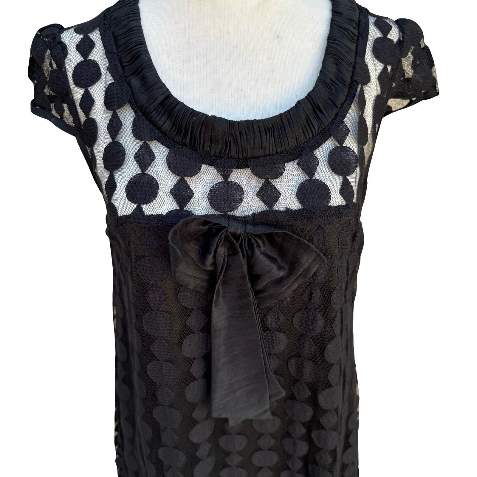 Bloom Black Mesh Geometric Bow Front Cap Sleeve Mini Dress Medium Goth Babydoll