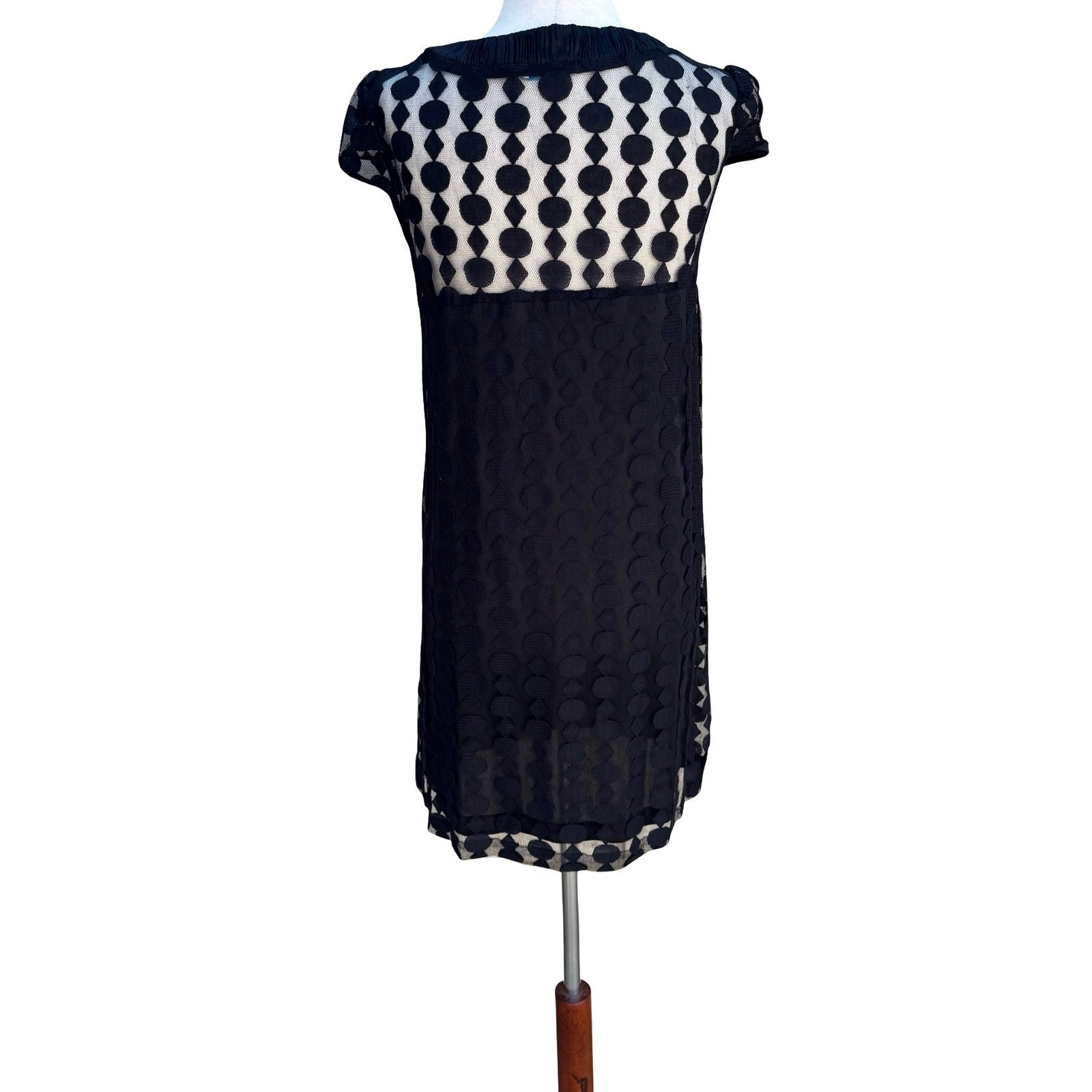 Bloom Black Mesh Geometric Bow Front Cap Sleeve Mini Dress Medium Goth Babydoll