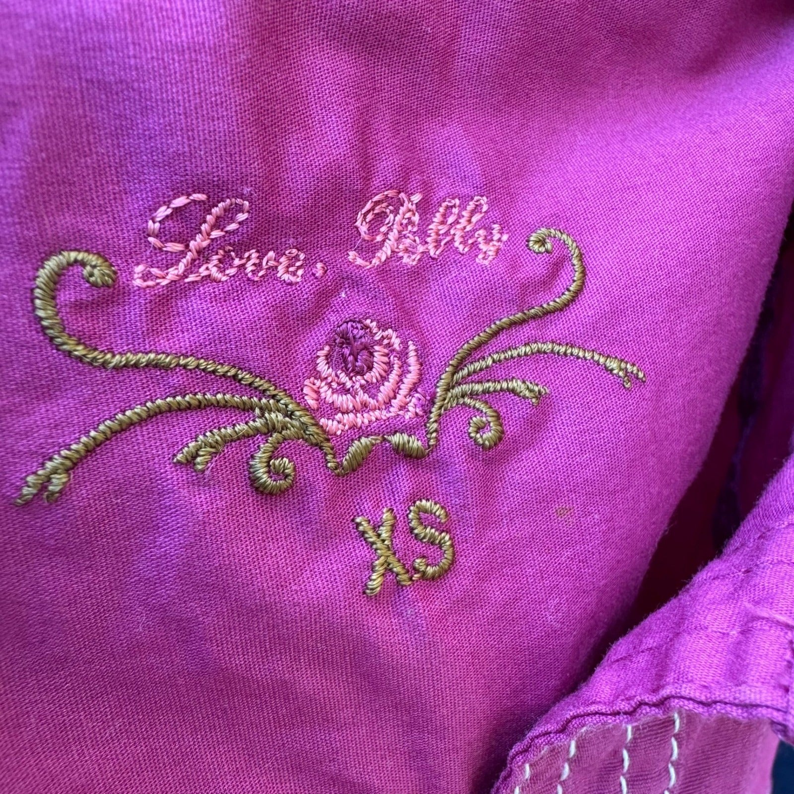Love Polly Y2K Cowgirl Floral Chenille Embroidered Western Snap Shirt Pink XS