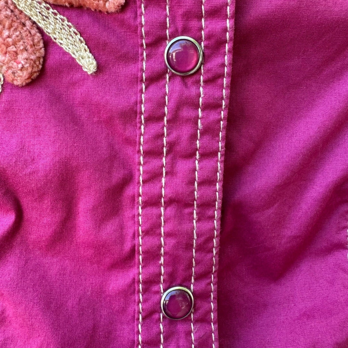 Love Polly Y2K Cowgirl Floral Chenille Embroidered Western Snap Shirt Pink XS