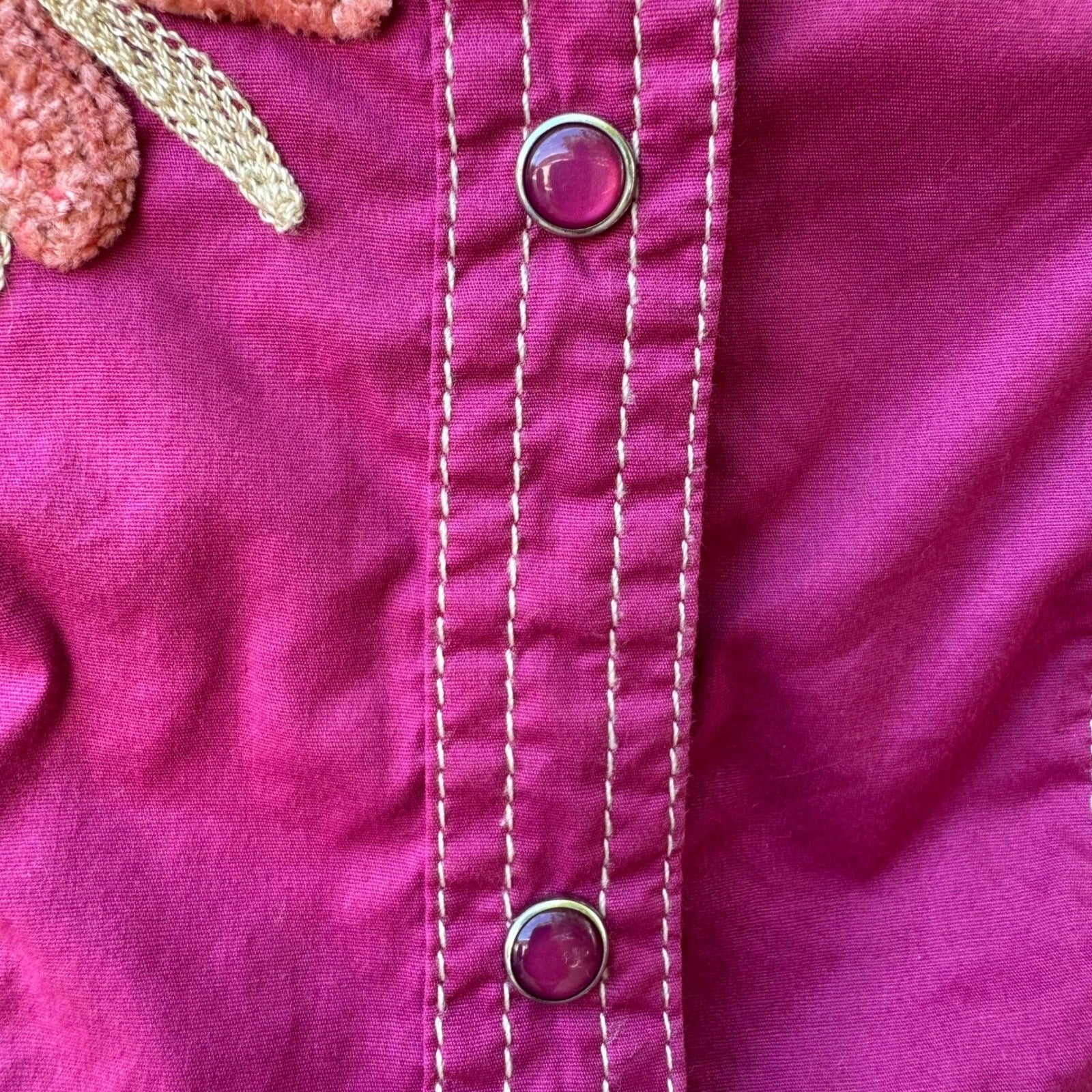 Love Polly Y2K Cowgirl Floral Chenille Embroidered Western Snap Shirt Pink XS