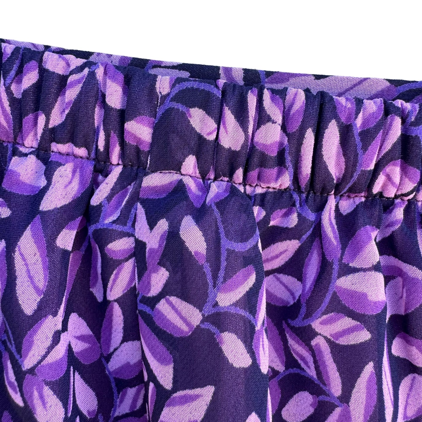 Venezia Jeans Vintage Women's Purple Floral Back Elastic Waist Lined Midi Skirt