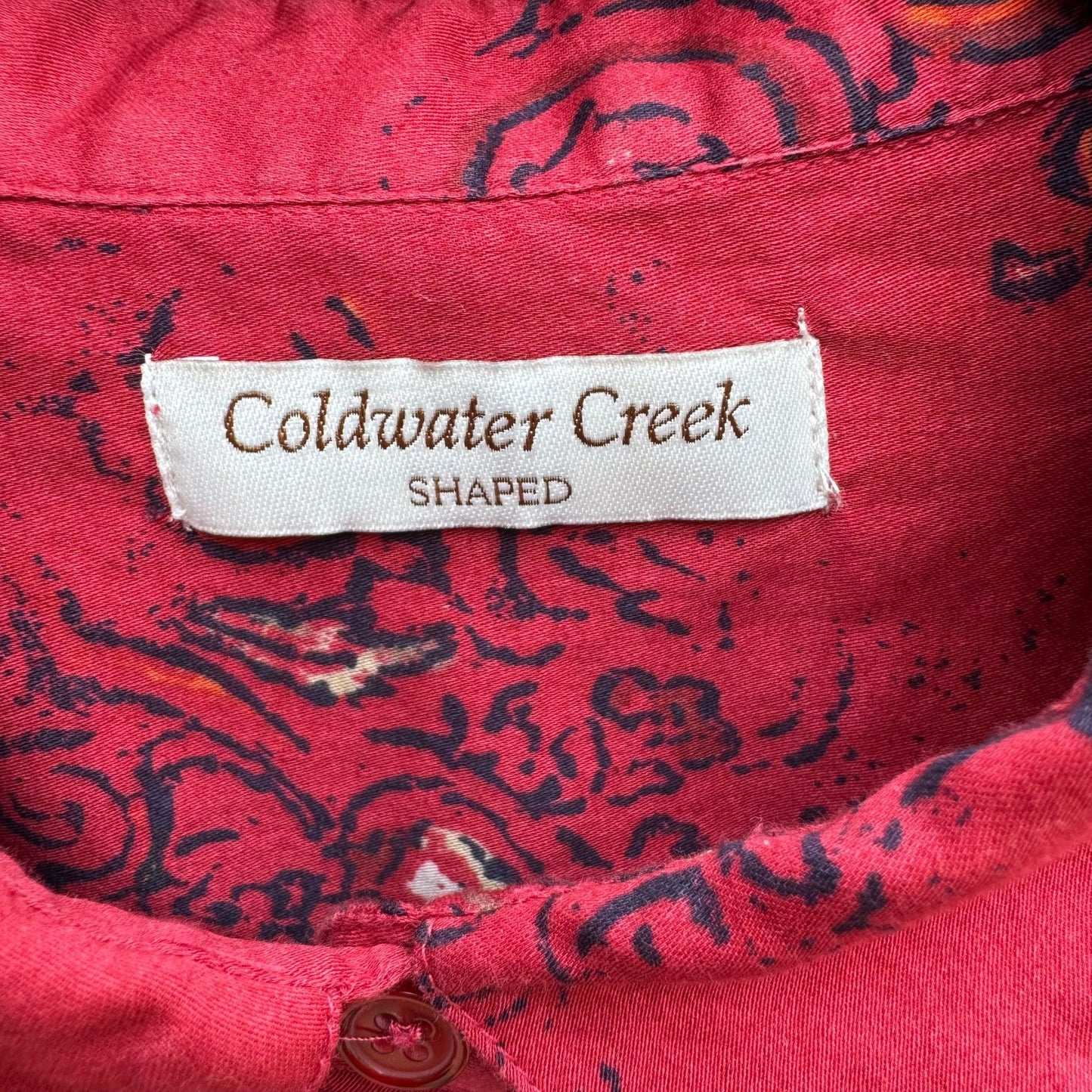 Coldwater Creek Shaped Womens Red Paisley Button-Up Long-Sleeve Shirt Blouse S