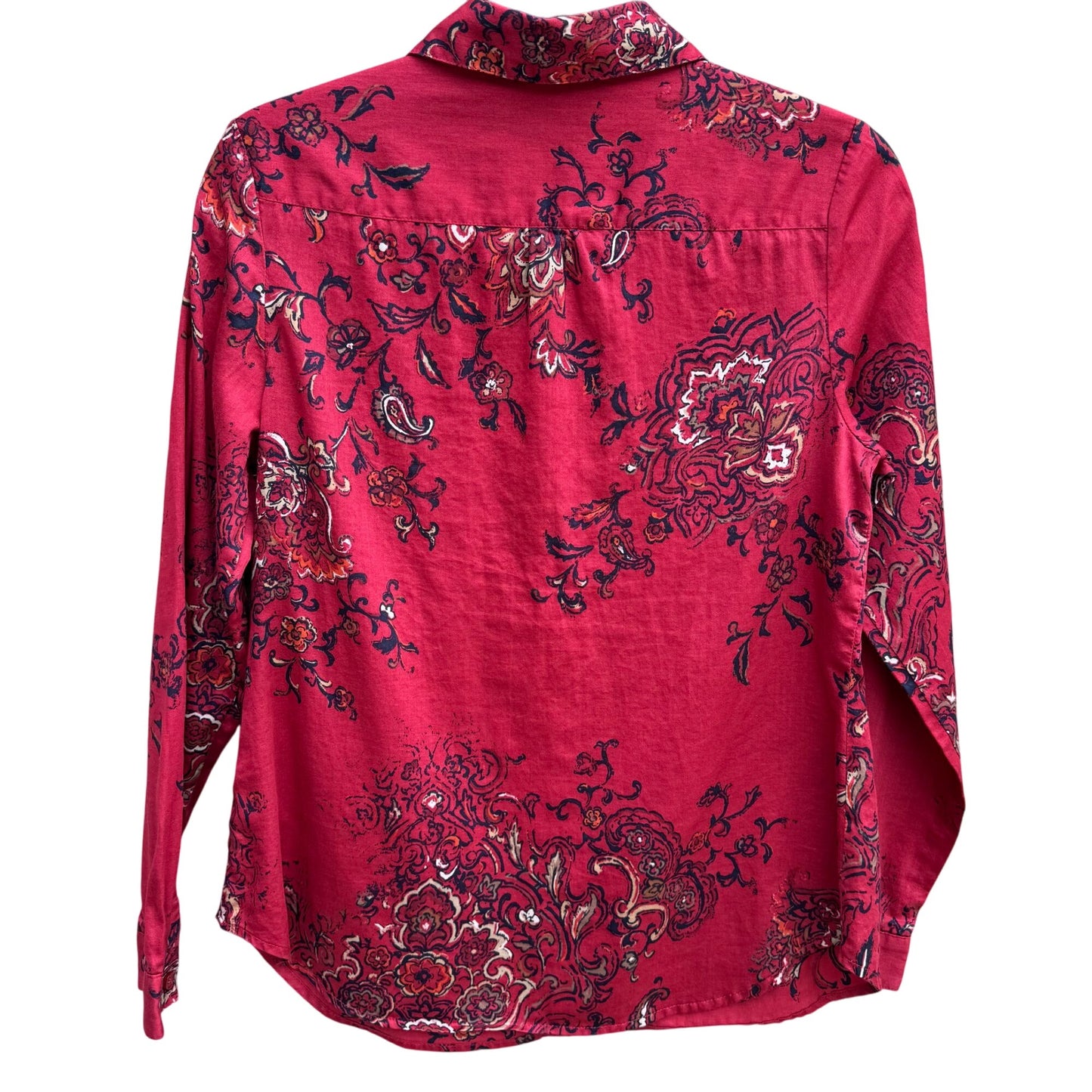 Coldwater Creek Shaped Womens Red Paisley Button-Up Long-Sleeve Shirt Blouse S