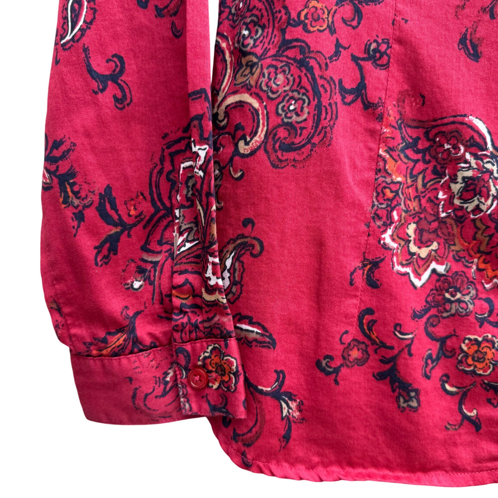 Coldwater Creek Shaped Womens Red Paisley Button-Up Long-Sleeve Shirt Blouse S