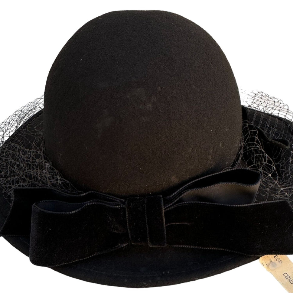 Michael Howard Fedoria Vintage Wool Ribbon Wide Veil Netting Brim Fedora Hat - S