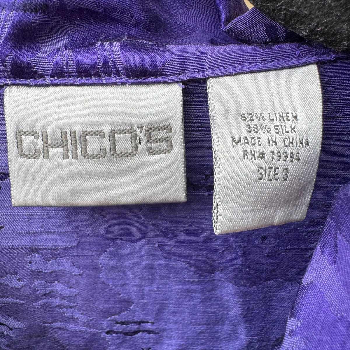 Chicos Linen Silk Coastal Resortwear Boho Art Deco Scenic Print Jacket Purple XL
