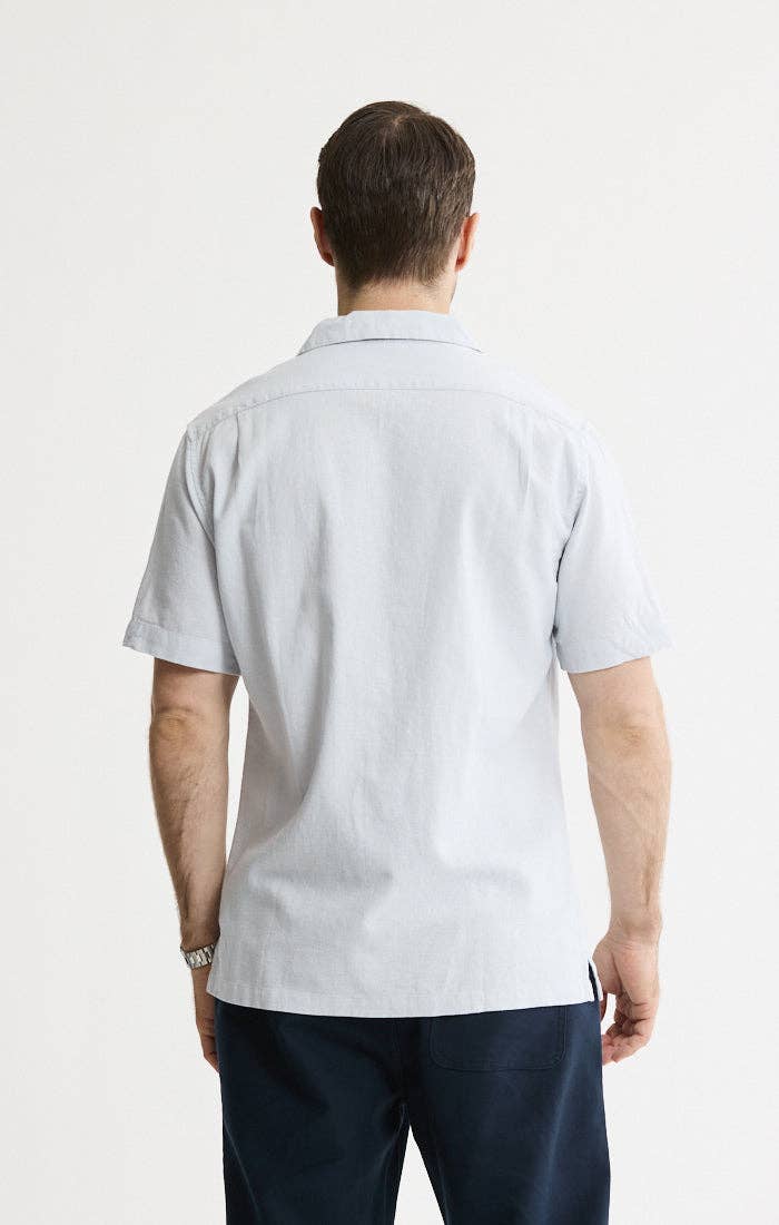 Linen Blend Short Sleeve Camp Shirt: STONE / L