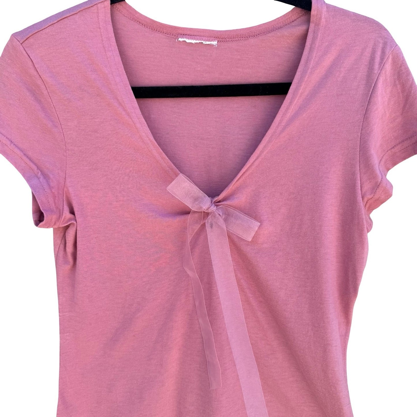 Self Esteem Y2K Rose V-Neck Cap Sleeve Top Bow Slim Fit Coquette Romantic Fairy