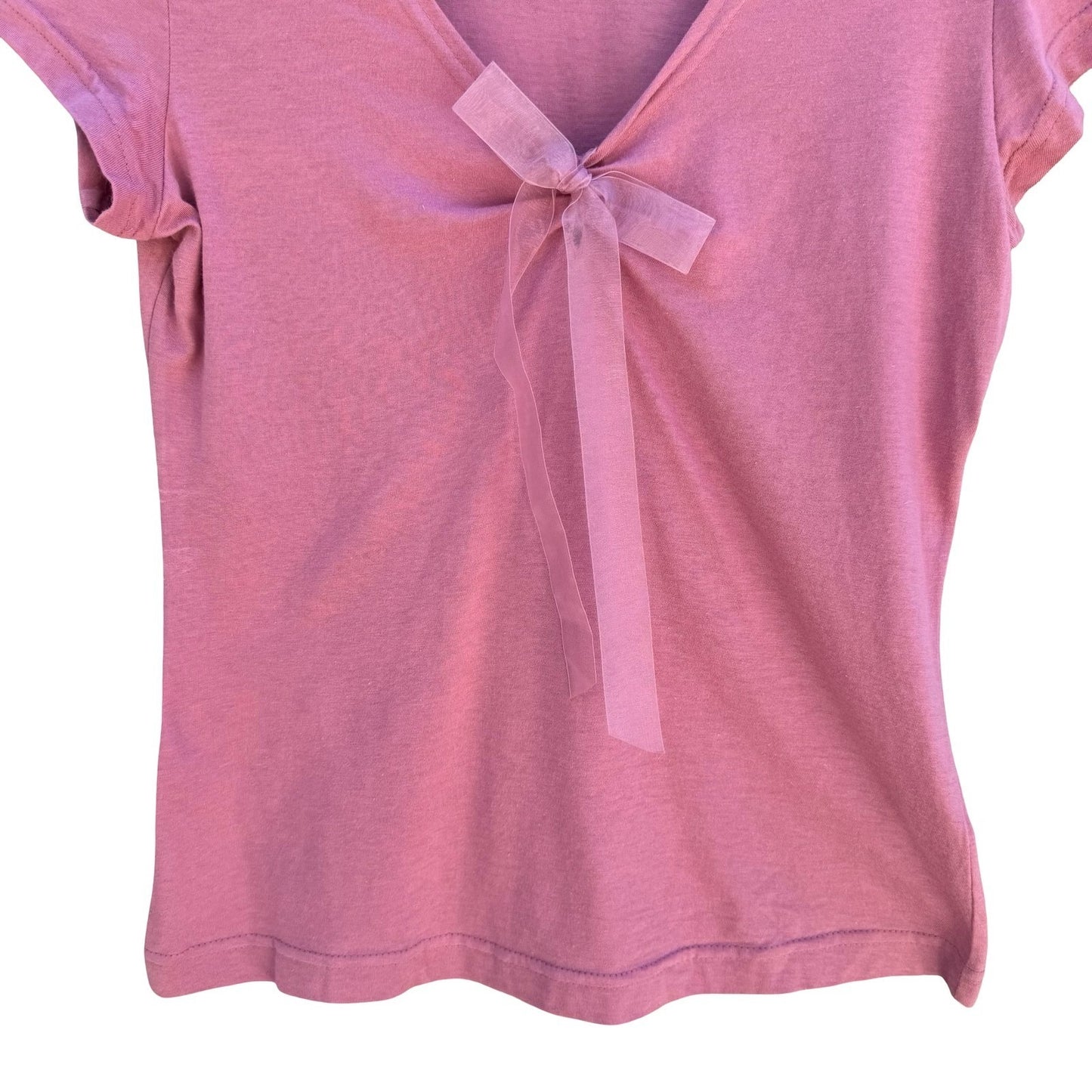 Self Esteem Y2K Rose V-Neck Cap Sleeve Top Bow Slim Fit Coquette Romantic Fairy
