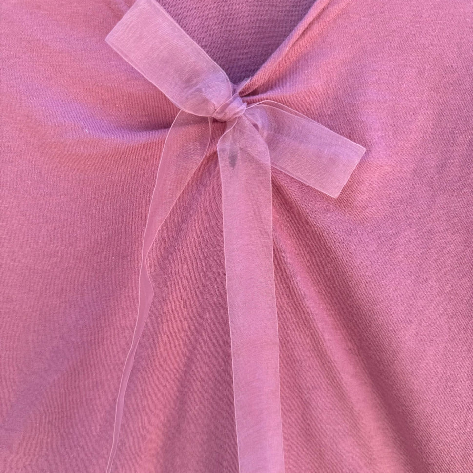 Self Esteem Y2K Rose V-Neck Cap Sleeve Top Bow Slim Fit Coquette Romantic Fairy