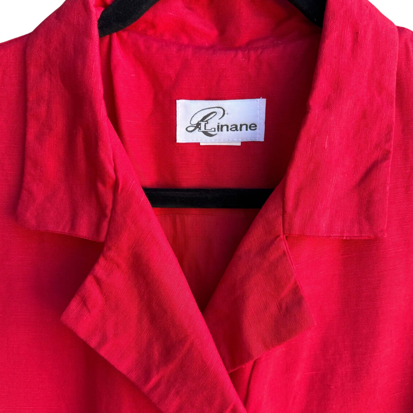 Linane Vintage Red Shell Button Linen Double-Breasted Sleeveless Lined Dress