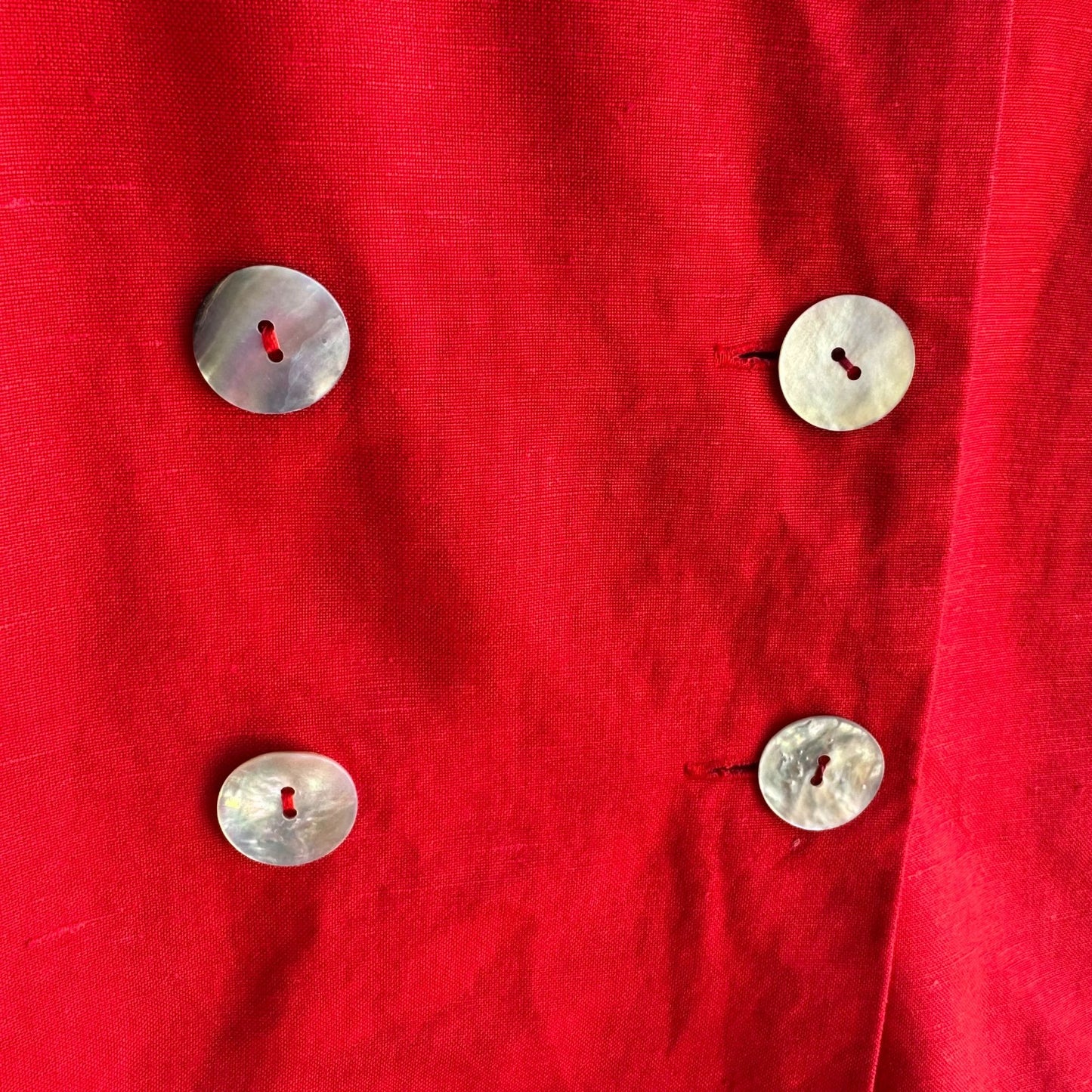 Linane Vintage Red Shell Button Linen Double-Breasted Sleeveless Lined Dress