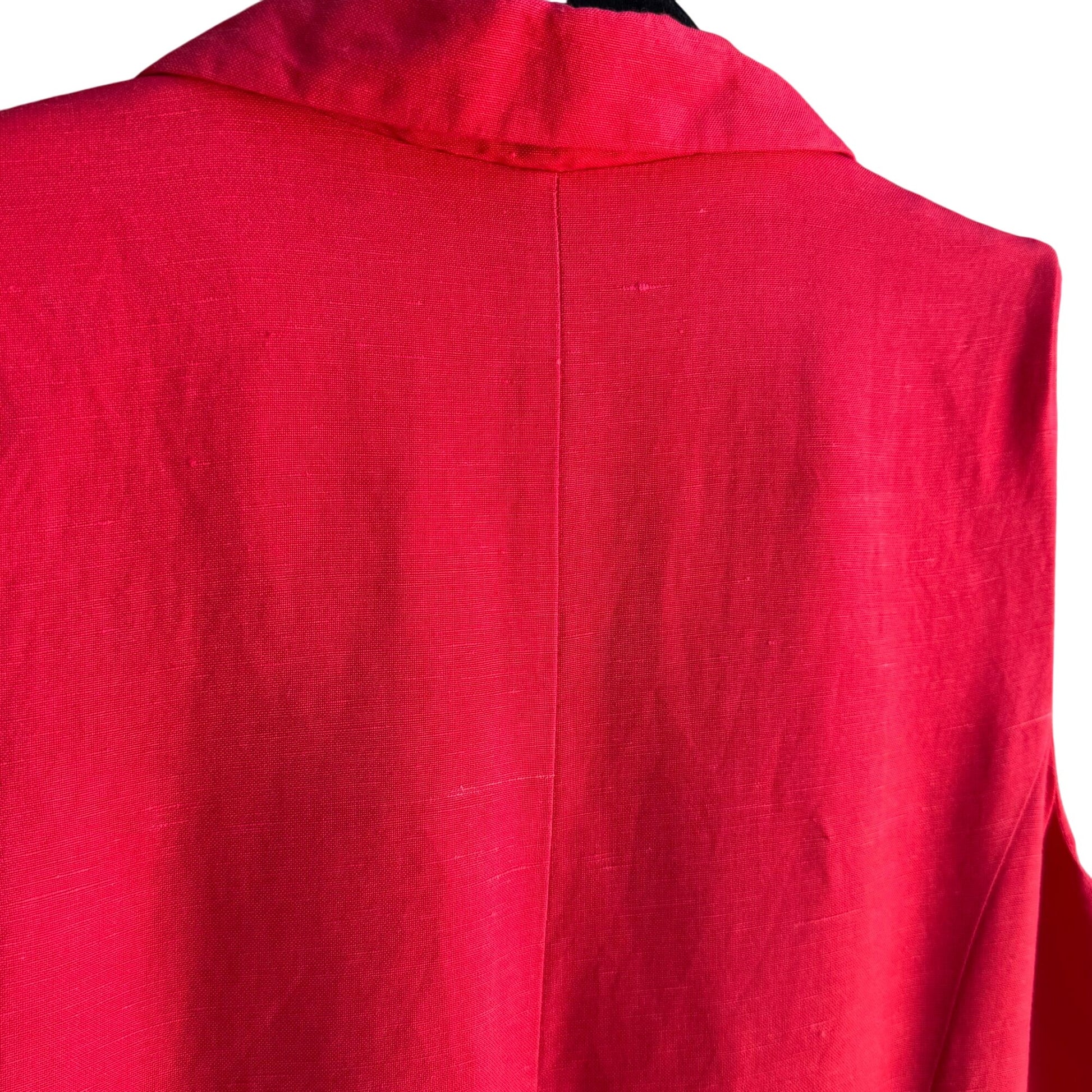 Linane Vintage Red Shell Button Linen Double-Breasted Sleeveless Lined Dress