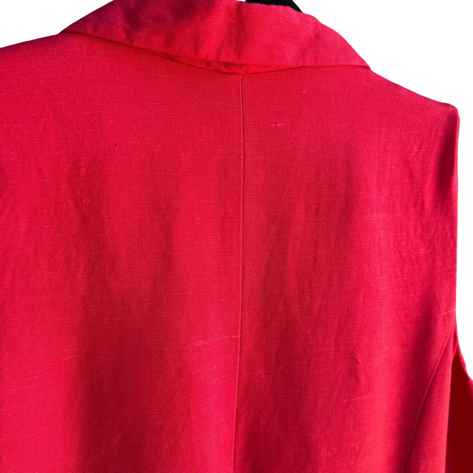 Linane Vintage Red Shell Button Linen Double-Breasted Sleeveless Lined Dress