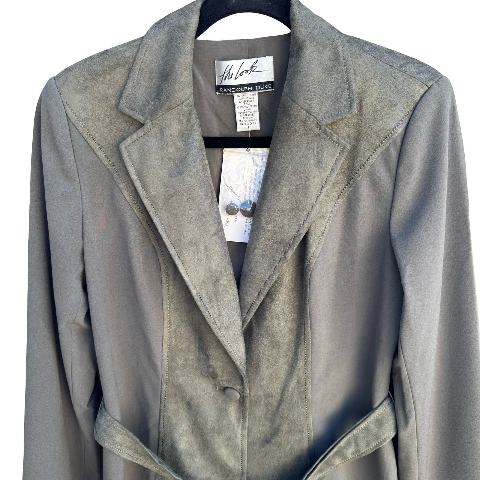 Randolph Duke The Look Olive Green Faux Suede Trim Belted Blazer Jacket 8 NWT