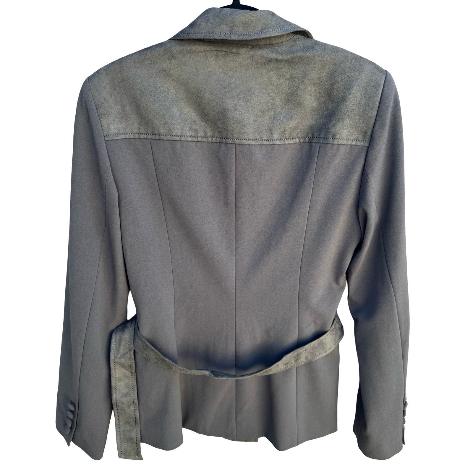 Randolph Duke The Look Olive Green Faux Suede Trim Belted Blazer Jacket 8 NWT
