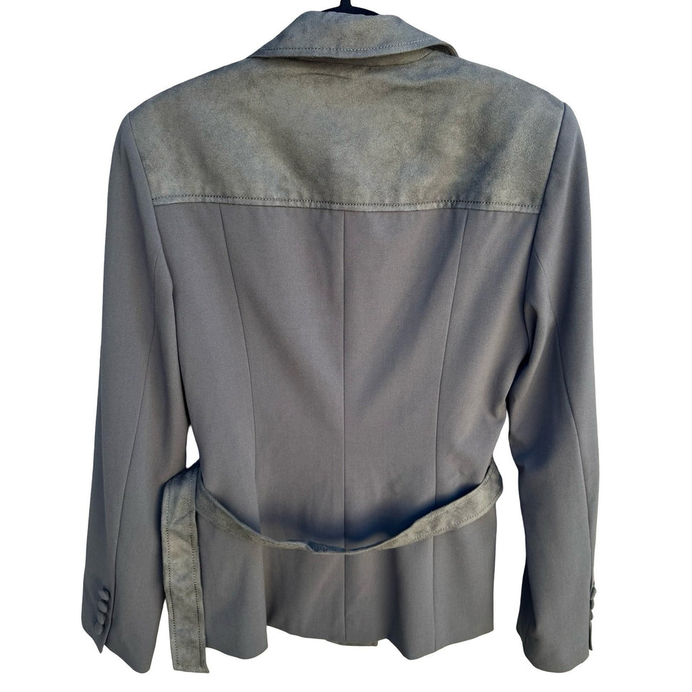 Randolph Duke The Look Olive Green Faux Suede Trim Belted Blazer Jacket 8 NWT