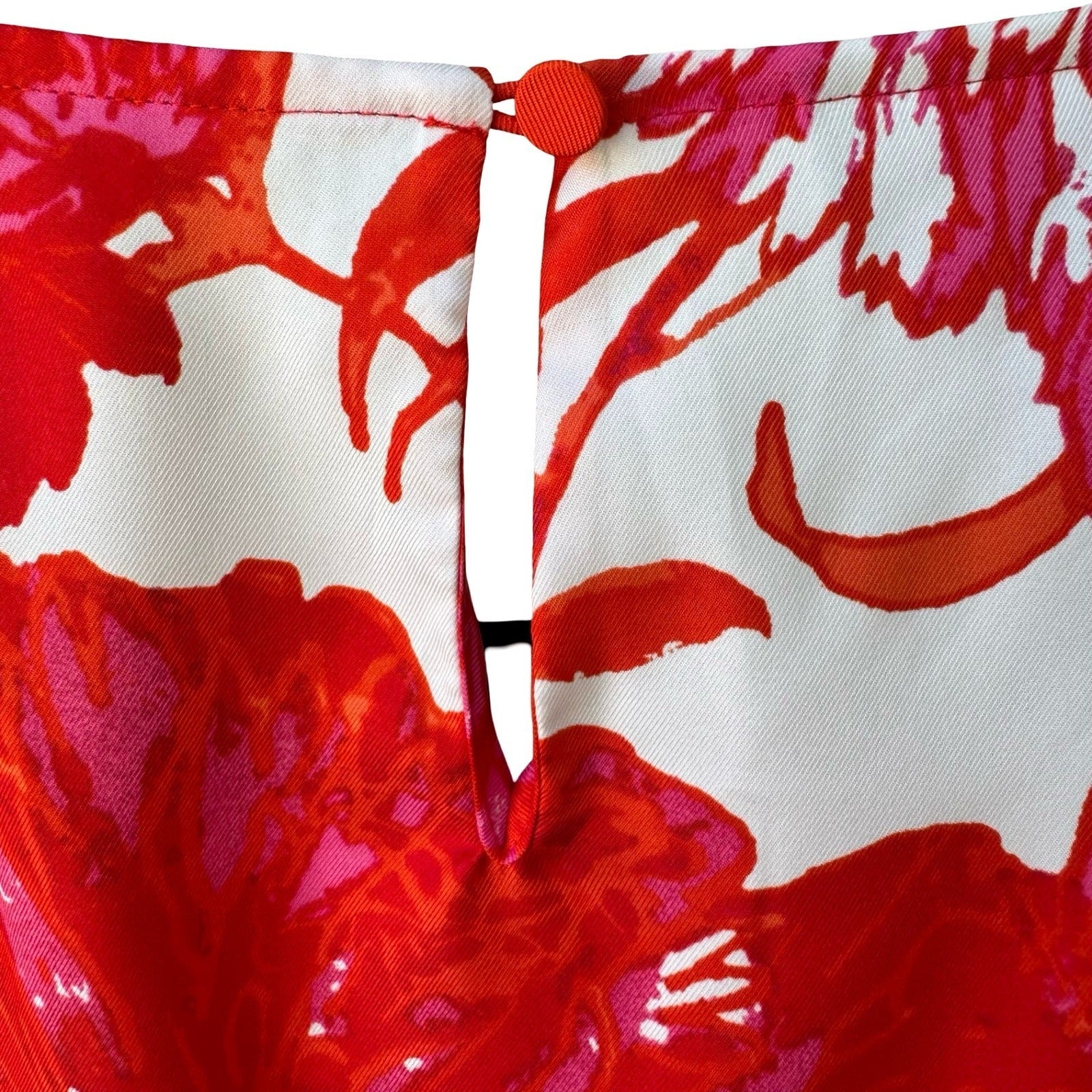 Jones New York Collection Red Bold Floral Sleeveless Pleated Feminine Blouse 14