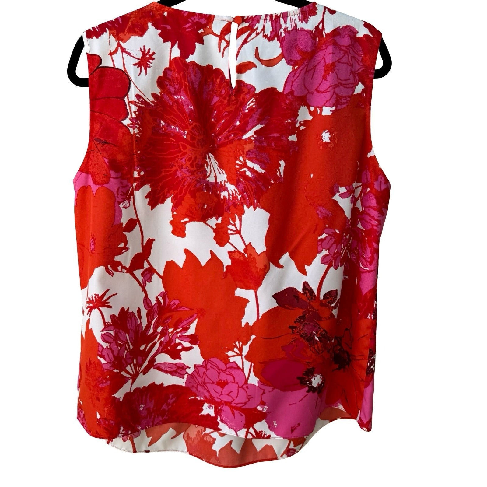 Jones New York Collection Red Bold Floral Sleeveless Pleated Feminine Blouse 14