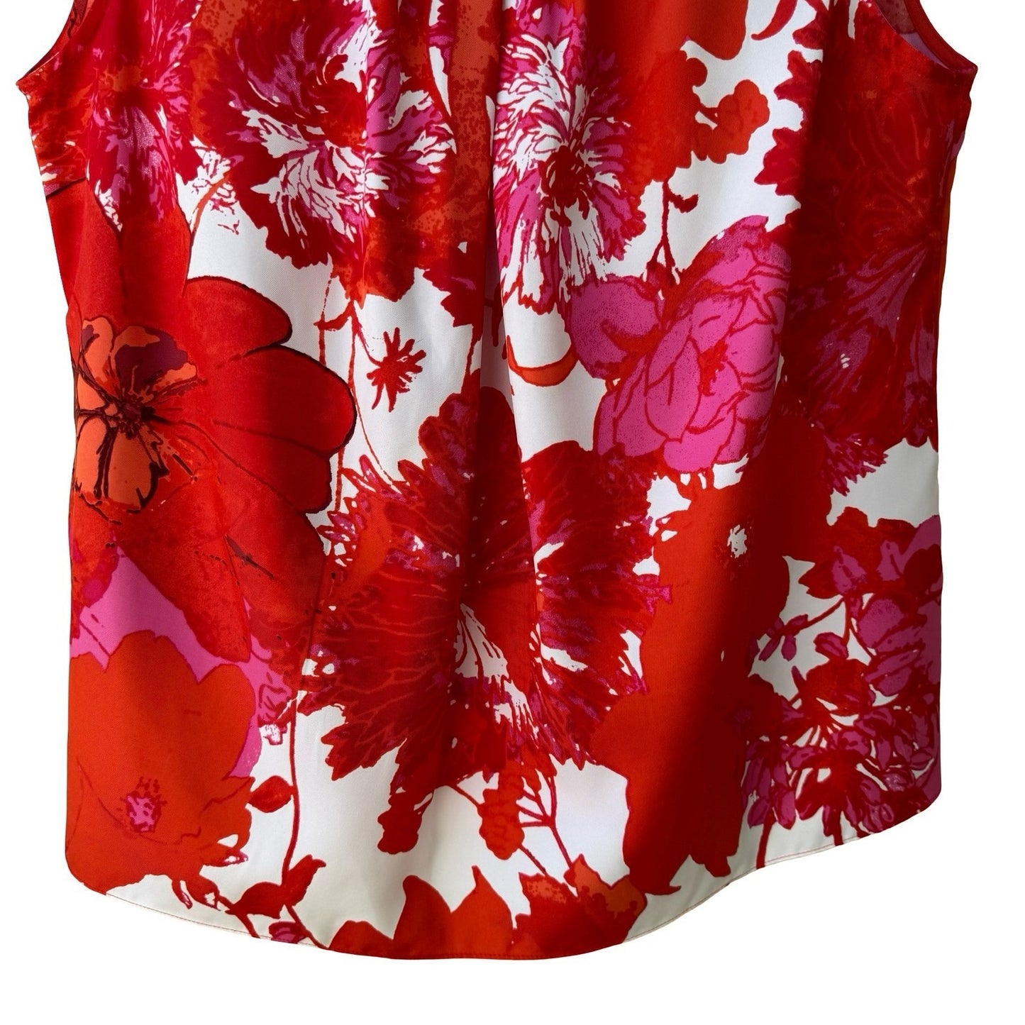 Jones New York Collection Red Bold Floral Sleeveless Pleated Feminine Blouse 14